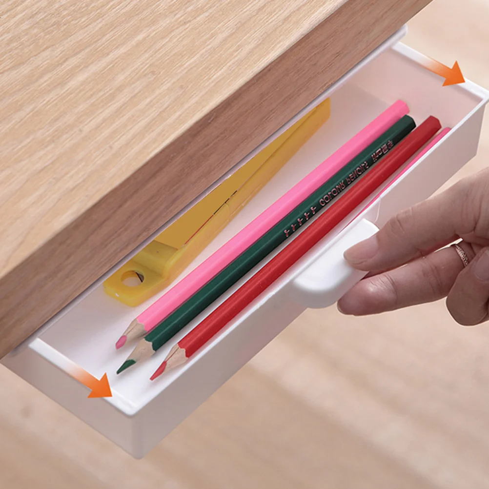 

2Pcs Under Desk Storage Box Wear-Resistant ABS Office Desktop Organizer Hidden Drawer for Home Storage Under Desk Drawer