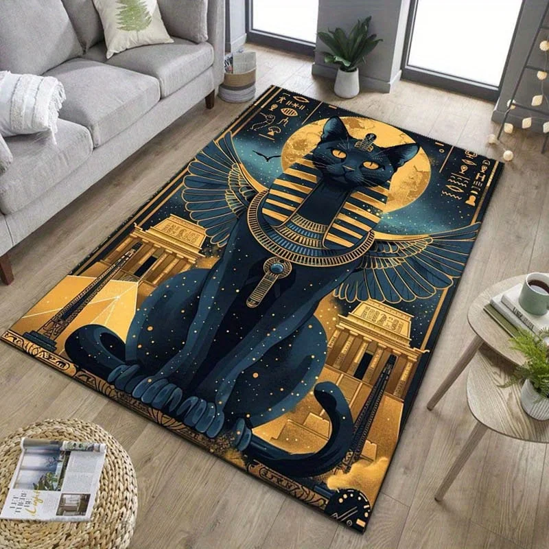 

Коврик с египетским котом для любителей древних истории — ковер с мистическим дизайном фараона с золотыми акцентами для гостиной или кабинета
