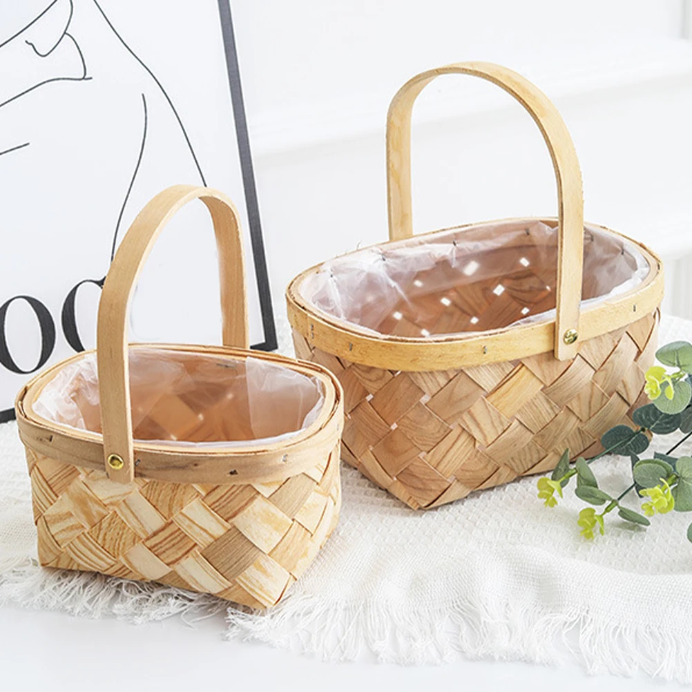 

Hand-woven Flower Basket with Handle Handwoven Indoor Plant Pots Storage Baskets Medium