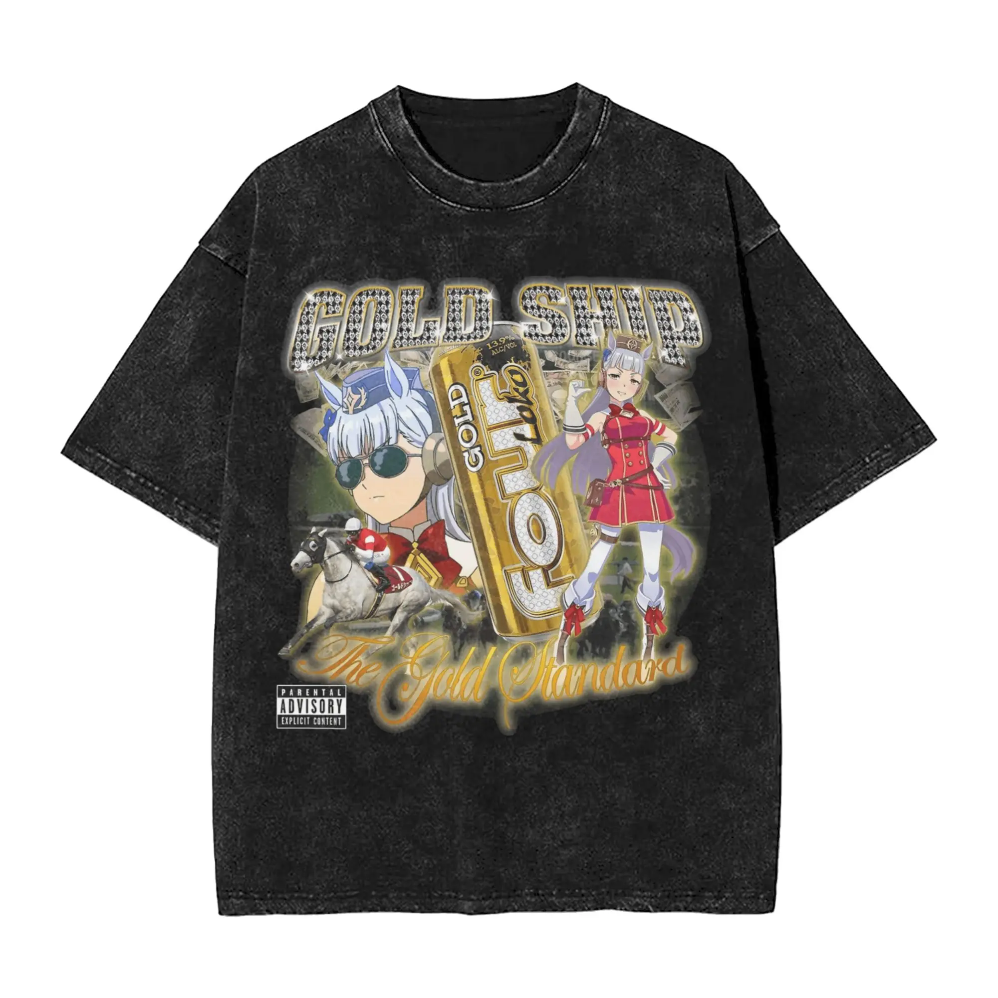 Oversized Washed T Shirt Uma Musume Cotton T Shirts Gold Money Leisure Tshirt for Men Summer Aesthetic Printed Tops