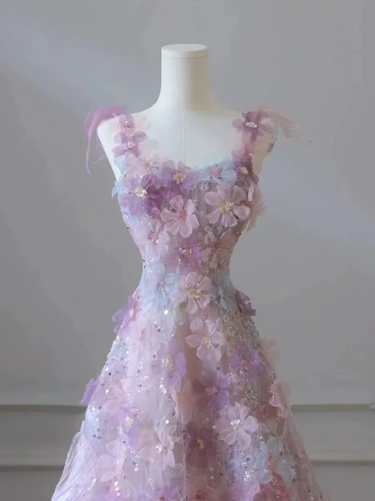 Imbracatura colorata di lusso per le donne primavera estate dolce abito da sposa 3d fiore pizzo ragazze abito da sera abito da sera