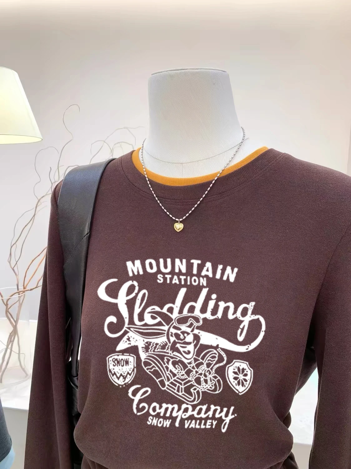 Retro American Hot Girl Color Block round Neck Long Sleeve Slim Fit Printed T Shirt Women Autumn Winter New Style Cotton Top