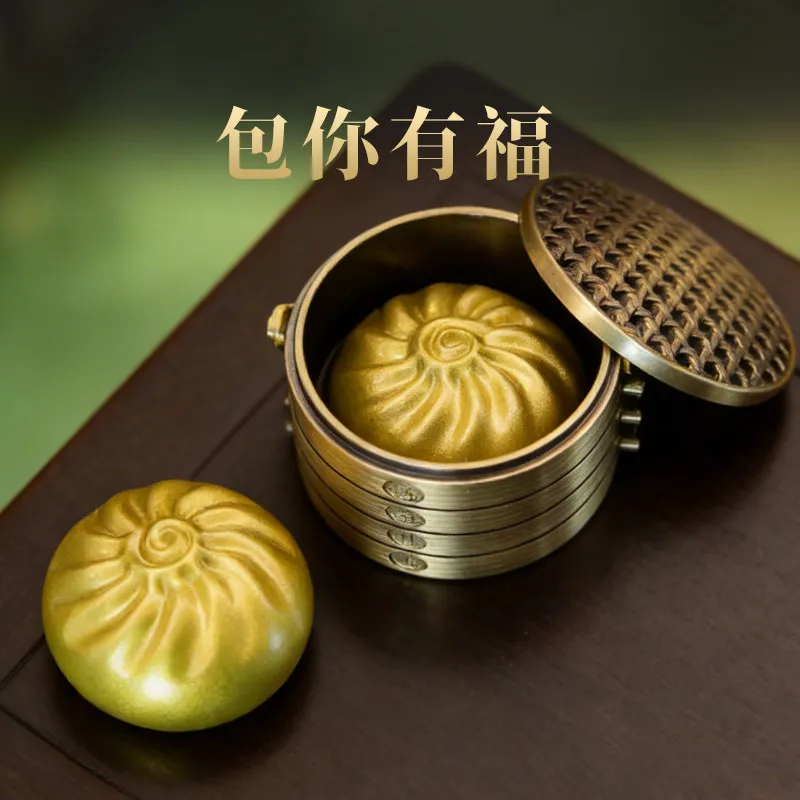 Solid Brass Steamed Bun Miniature Figurine Lucky Fortune Bag Desktop Decor Housewarming Gift For Corporate Annual Event Souvenir
