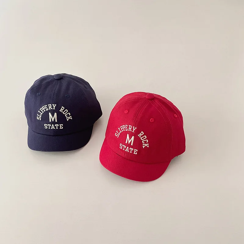 Korean Letter Embroidered Baby Cap Summer Toddler Boys Girls Cotton Baseball Caps Solid Color Kids Adjustable Peaked Hat view 5