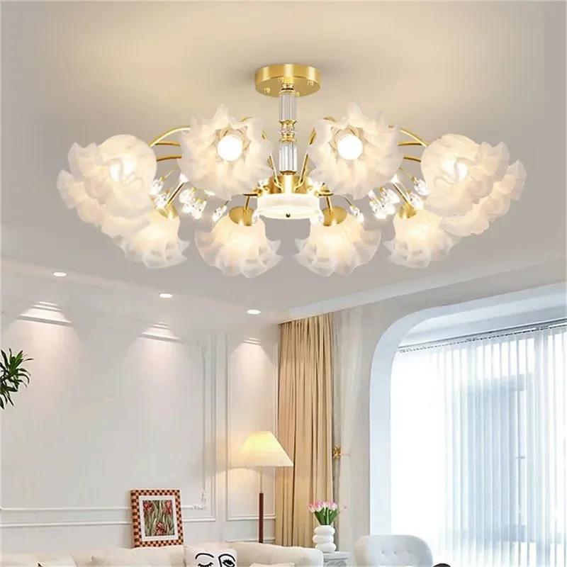 RONIN lampada a sospensione pastorale americana moderna soggiorno di lusso sala da pranzo camera da letto Villa Model Room Home LED Flower Chandelier