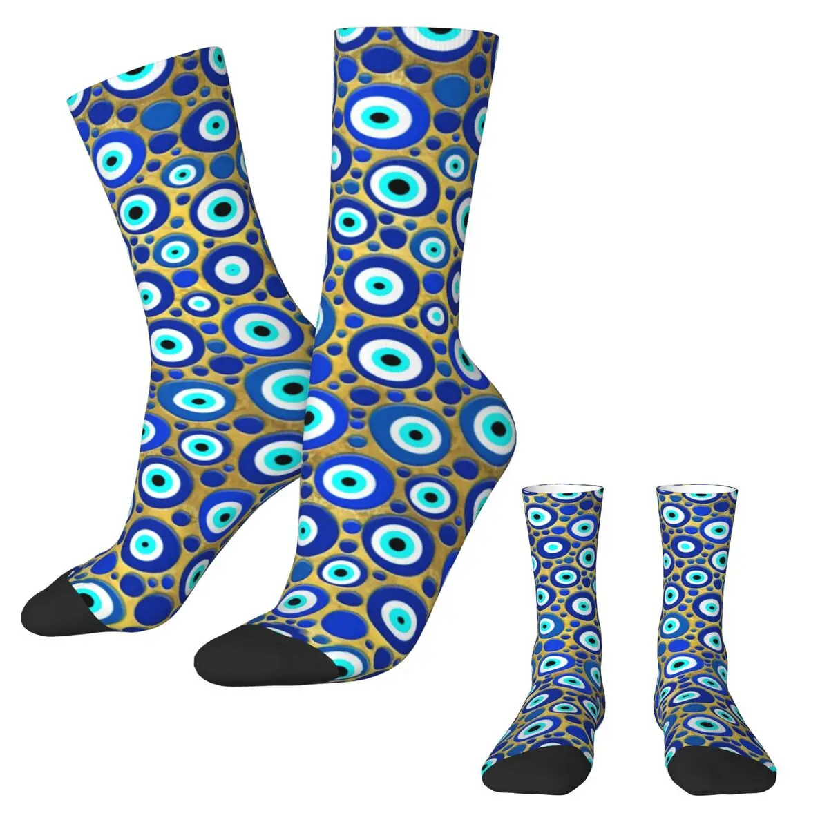 Blue Evil Eye Print Socks Nazar Charm Casual Stockings Women Men Breathable Skateboard Socks Autumn Graphic Anti Slip Socks