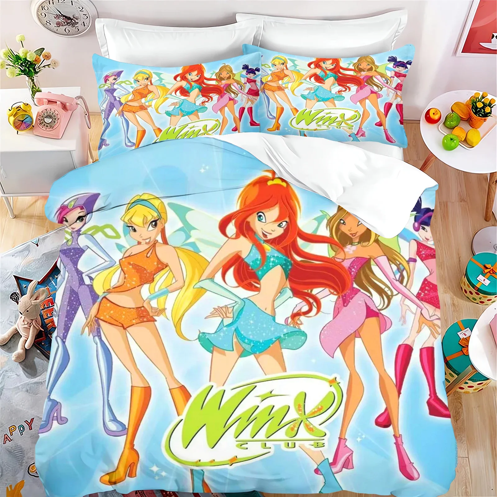الكرتون Winx نادي طقم سرير لينة حاف مجموعة غطاء غطاء لحاف المخدة غطاء لحاف الاطفال المفارش للأطفال الصبي ، ورقة المجهزة