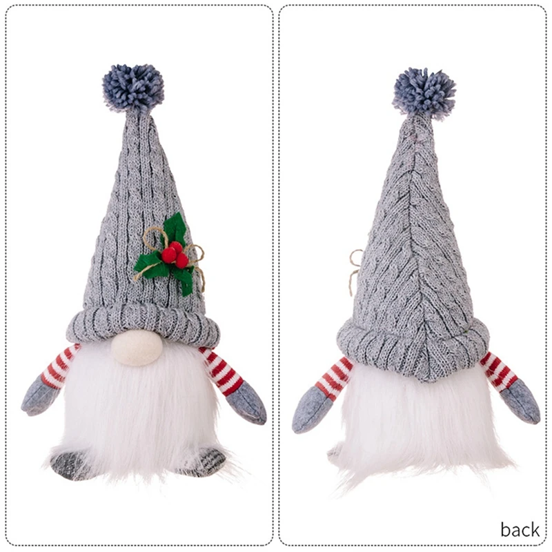 Christmas Ornament Knit Hat Illuminated Rudolph Doll Faceless Gnome Doll Christmas Decoration Supplies Reusable Grey