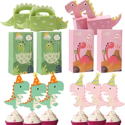 1set Carton Dinosaur Candy Bags Pink Green Candy Boxes for Girl's Dinosaur Happy Birthday Party Decorations Gift Package Supply