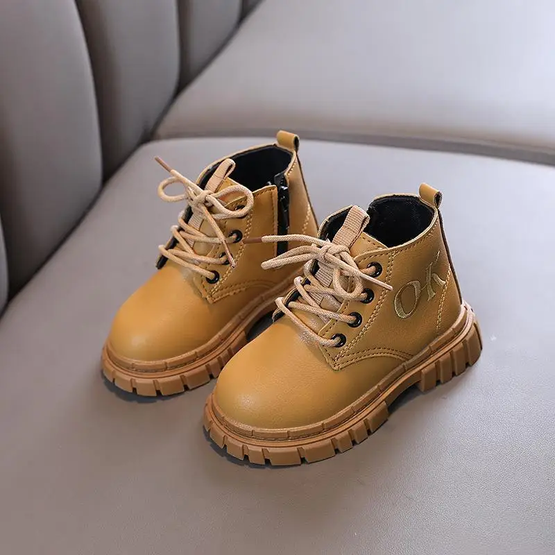 Autumn Winter Girls Ankle Boots Fashion Shoes Non-slip Boys Leather Short Boots Children Casual Sneaker Fall Toddler Girl Boots