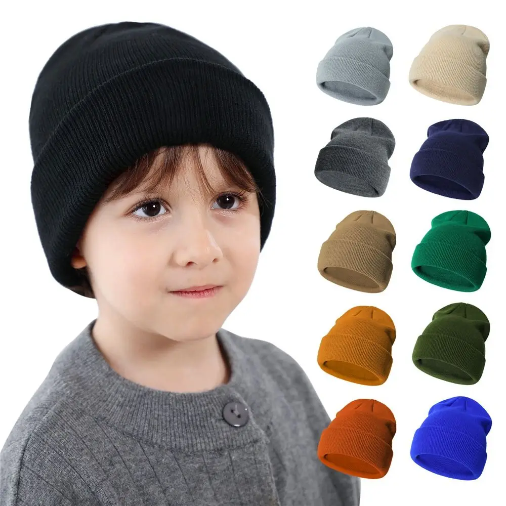 Trendy Solid Kids Winter Hat 2-6 Years Soft Baby Beanie Hat Children Ski Hats for Boys Girls