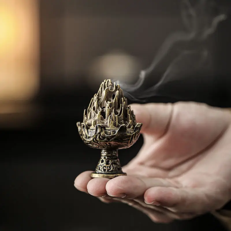 Brûleur d'encens Boshan fait main, style Han, en bronze sculpté, décoration zen pour maison de thé, cadeau vintage, mini 4x4x6cm