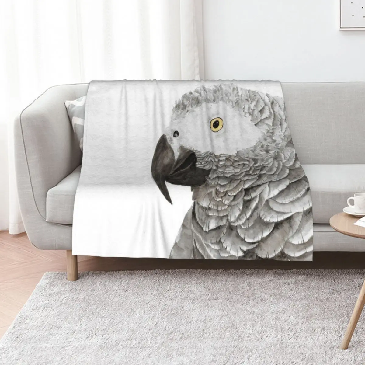 Grey parrot congo african timneh old word bird watercolor Throw Blanket Vintage Summer Beddings Softest Plaid Sofas Bed Blankets