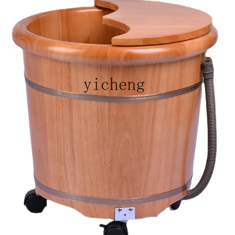 

ZC Foot Bath Barrel Wooden Barrel with Wheels Massage Foot Bath Foot Washing Wooden Basin Wooden Basin over Calf Oak with Pulley