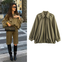 Women's Jacket New Summer 2025 Green Loose Fluffy Bomber Long Sleeve Jacket Casual and versatile Personality and fashion