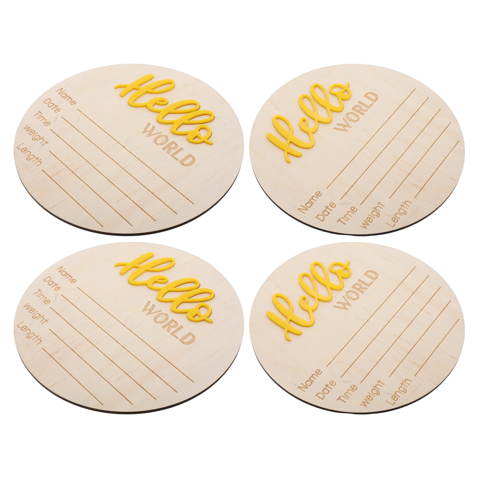 

4Pcs Baby Birth Announcement Sign Wooden Round Keepsake Card with Name Date Time Weight Height Rustic Nursery Decor for Newborn