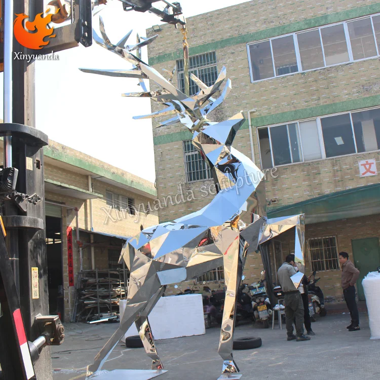 Custom Large Stainless Steel Mirror Geometric Deer Animal Sculpture Outdoor Garden Landscape Park Green Space Floor Metal Crafts