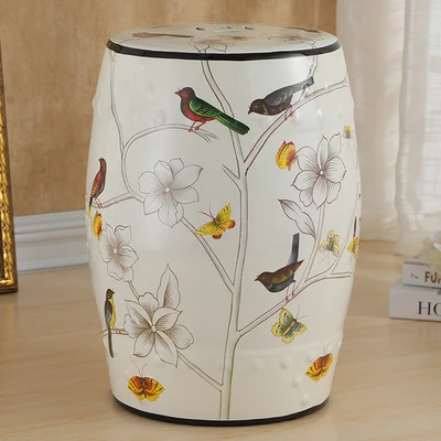 New Chinese Ceramic Drum Stool Flower And Bird Antique Art Round Stool