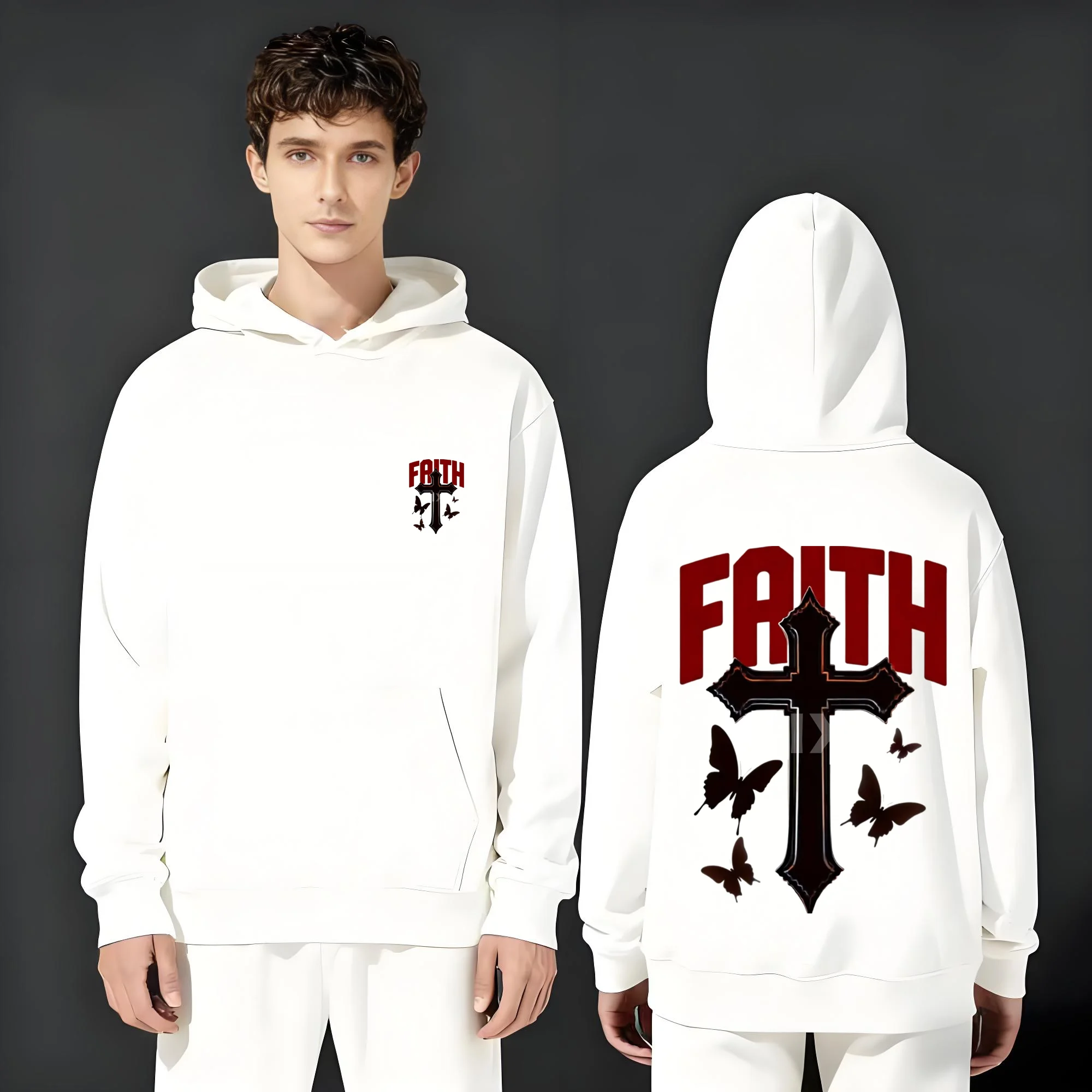 

The 2025 Casual fashion 330g heavyweight hoodie is suitable for both men and women featuring letter and cross prints