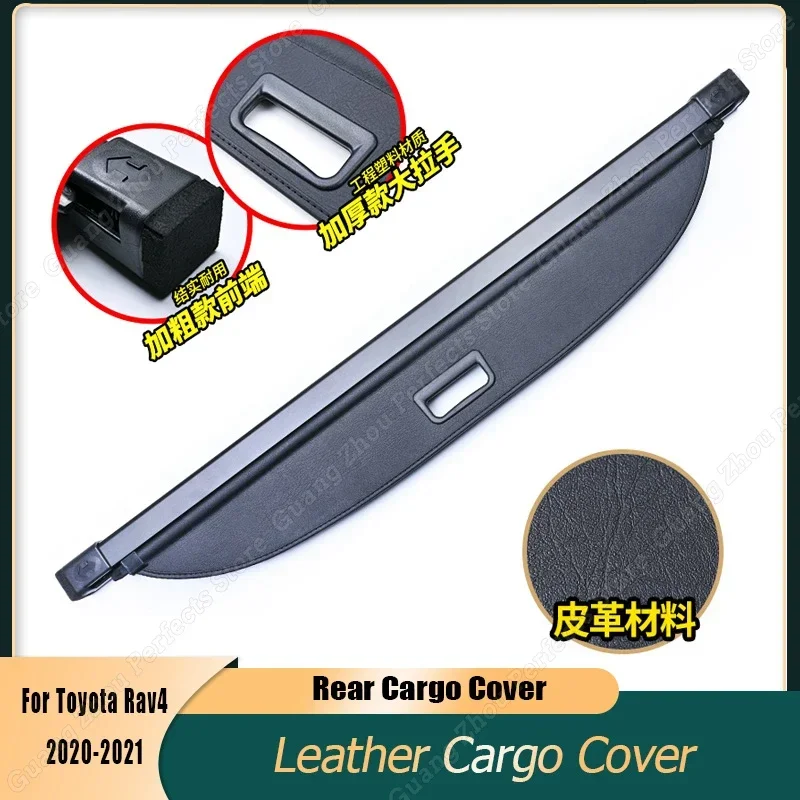 Rear Cargo Cover For Toyota Rav4 2014-2019 2020-2021 Retractable Canvas Leather Trunk Covering Curtain Interior Accessories