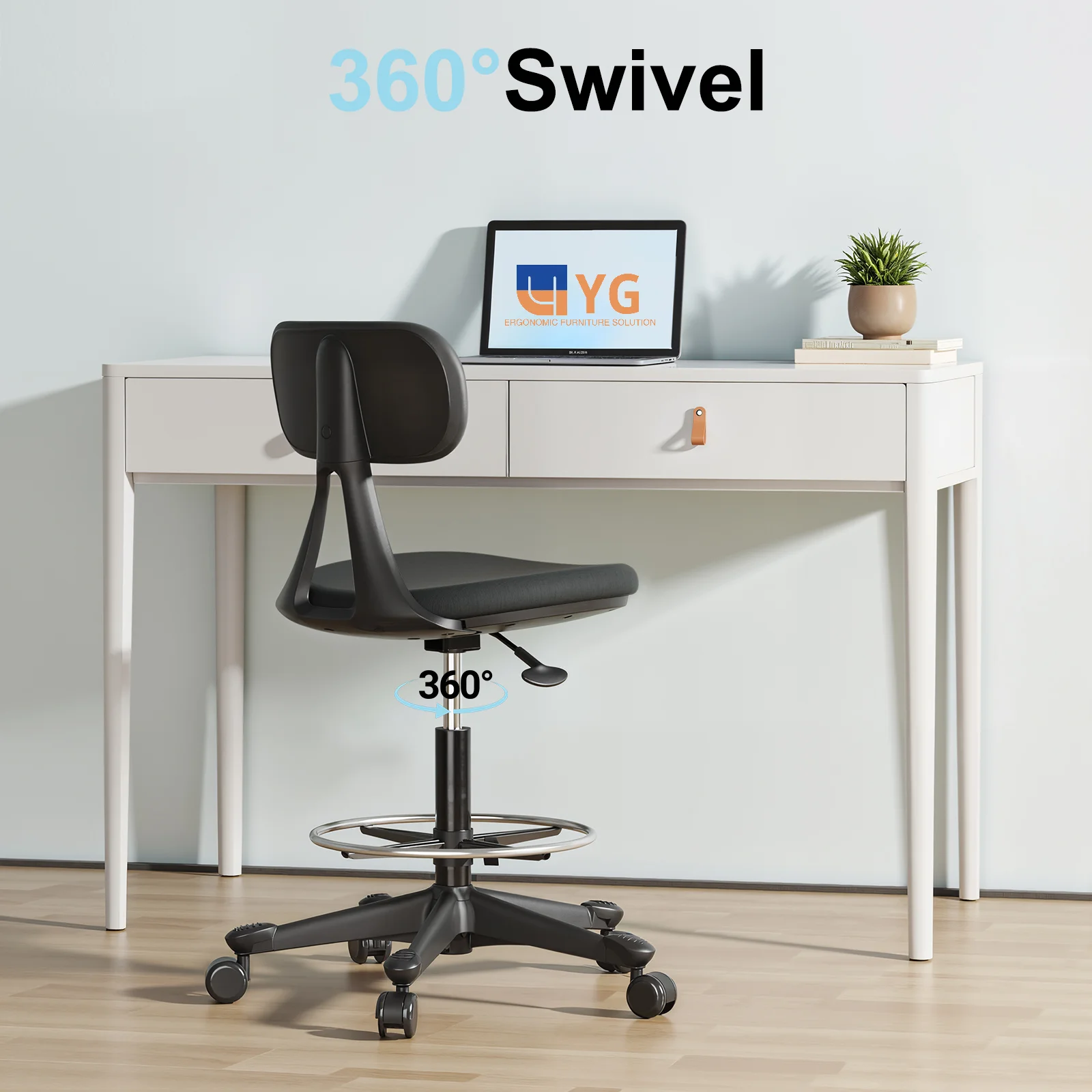 Drafting Stool with Back Support Height Adjustable Standing Desk Stool with Back & Foot Rest for Studio, Lab, Office or Home