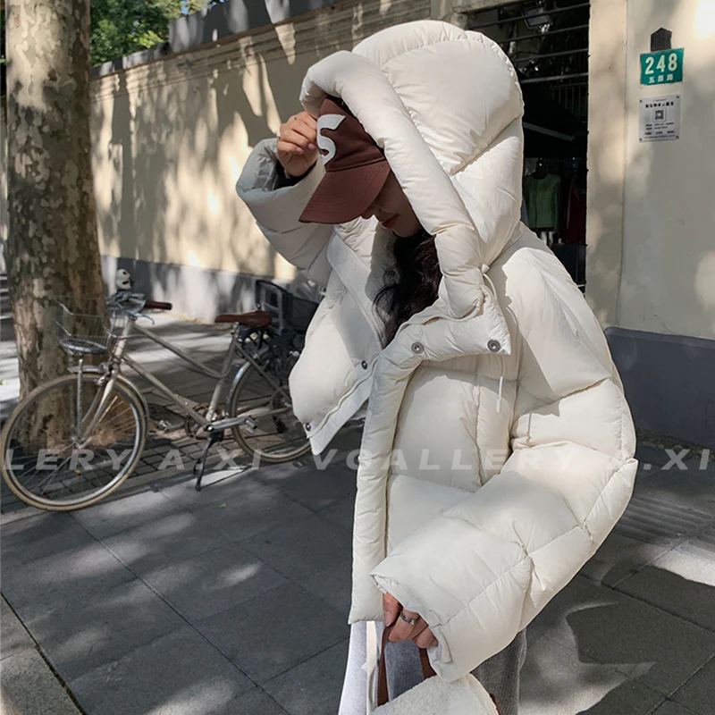 Women Jacket Short Hooded Down Jacket 2024 Winter Coat Korean Fashion Thick Warm Parkas Loose White Duck Pink Outwear