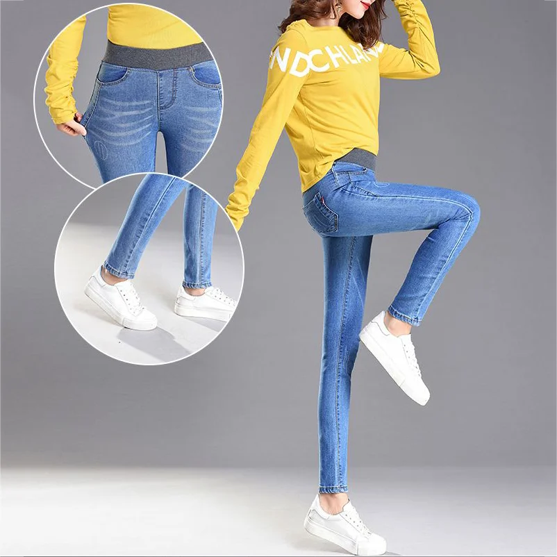 Plus Velvet Winter Stretch Jeans Women Oversize 38 High Waist Denim Leggings Casual Cowboy Skinny Pants Fall Thick Warm Vaqueros