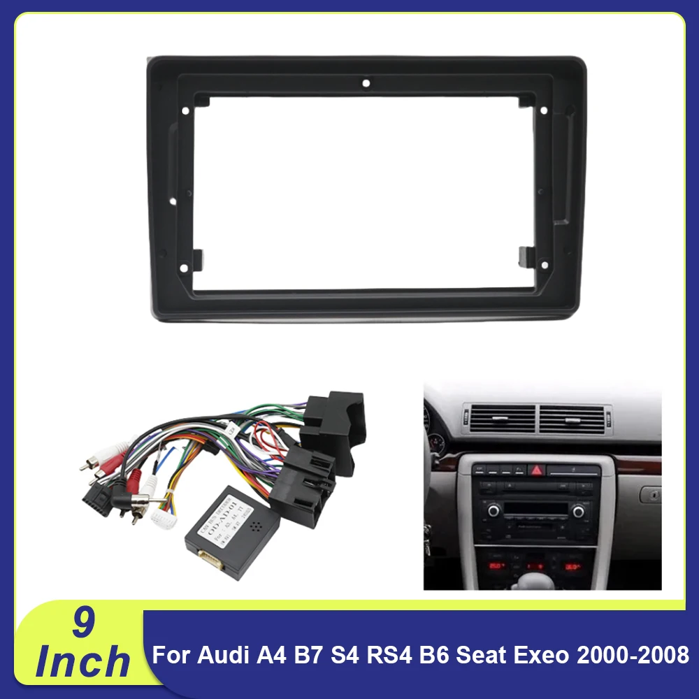 Marco adaptador de radio Android de 9 pulgadas 2DIN para Audi A4 B7 S4 RS4 B6 Seat Exeo 2000-2008, kit de panel de instalación para salpicadero