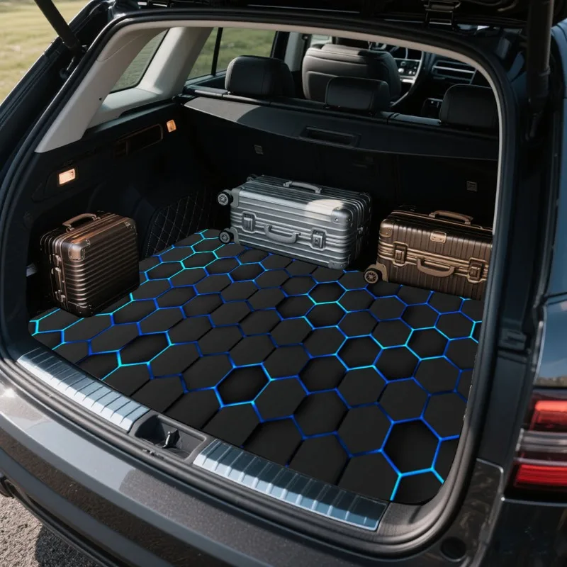 1PC Polyester Fiber Hexagon Pattern Universal Car Trunk Mat Breathable All-Season Cargo Liner for 95% of Sedans, SUVs,Trucks