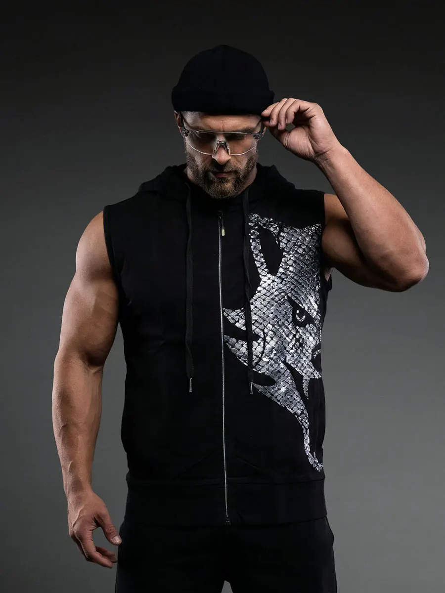 

Мужская толстовка с принтом волчьей головы VSZAP, на молнии, для тренировок и спорта, молодежная, из хлопка, черная