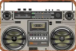 Vintage Boombox Poster Metal Plaque Tin Sign,Vintage Metal Pub Club Cafe bar Home Wall Art Decoration Poster Retro 8x12 inches