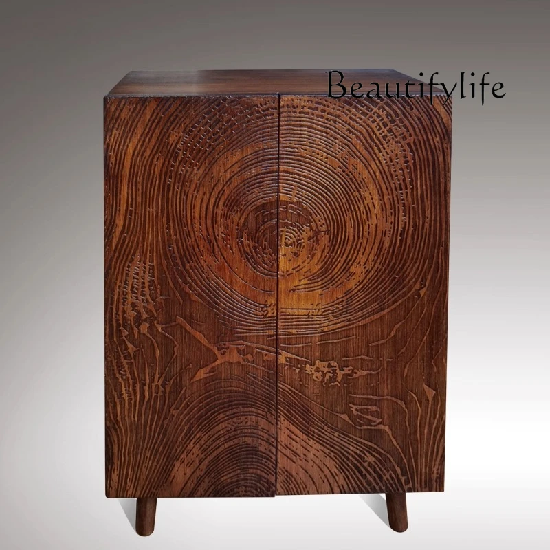 

Wabi Sandy Wind All Solid Wood Side Cabinet Middle Antique Partition Cabinet Retro New Chinese Villa Living Room Locker