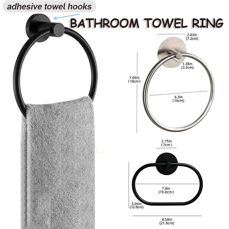 Bathroom Stainless Steel Towel Ring Self-Adhesive Towel Hooks Ring Rail Bars Hanging Racks Kitchen Bathroom Storage Accessories