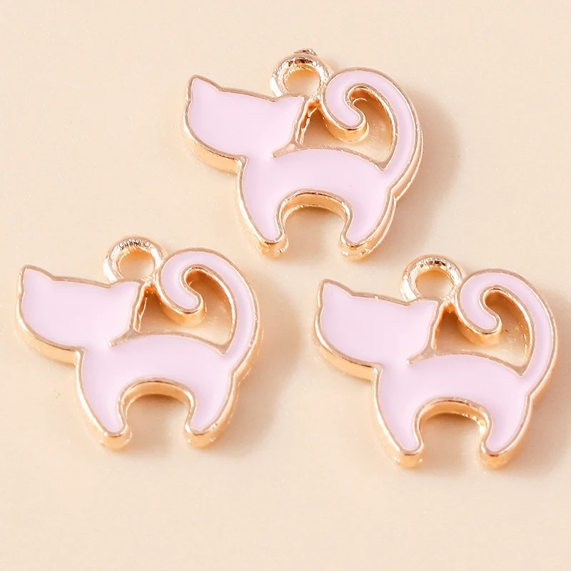 20 Stück 12x12mm Cartoon-Emaille-Tieranhänger Katzen-Charms für Schmuckherstellung, Ohrringe, Halsketten, Armbänder, DIY-Bastelbedarf – Detail 4