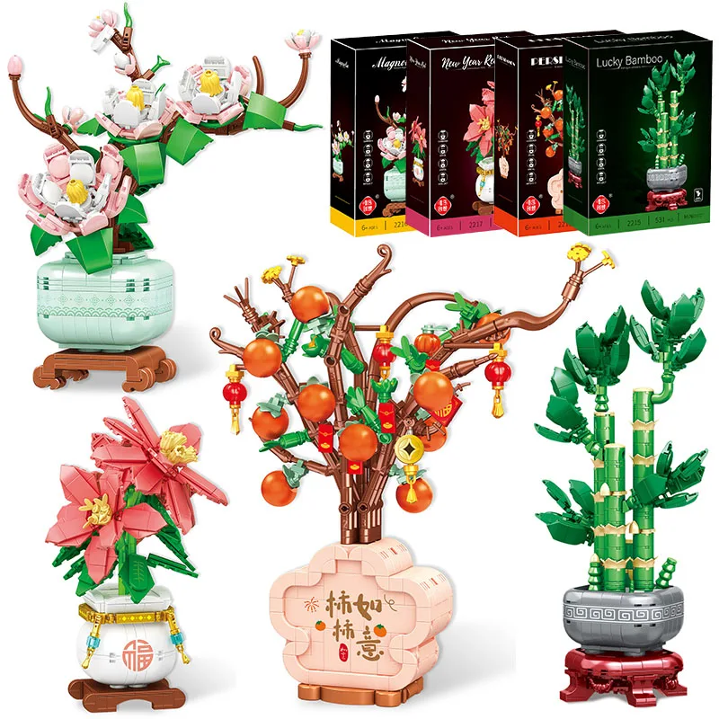 

Creative Orchid Bouquet Potted Building Blocks Bamboo Magnolia Immortal Flower Plant Assemble Bricks Toy Gift For Kid Girl Adult