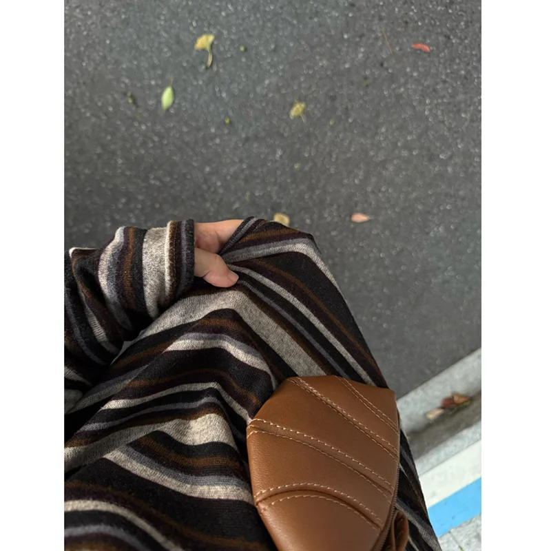 Koszula w paski Y2K damska koreańska retro kontrastowa z długim rękawem luźna bluzka na wczesną jesień do pracy