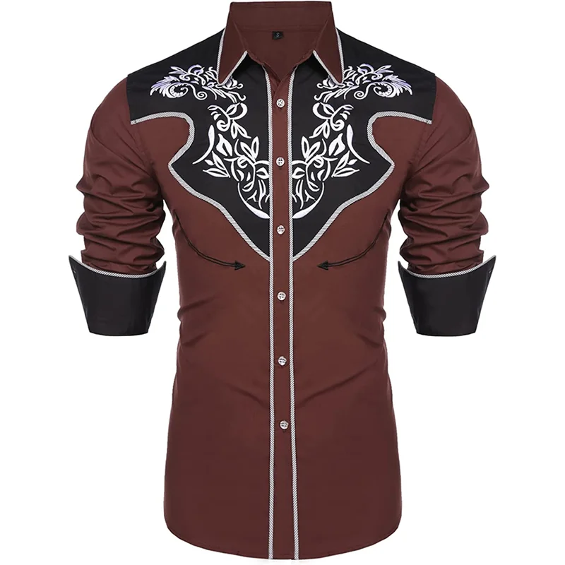 Western tribal ethnic style lapel men\'s casual sports outdoor street long-sleeved button suit lapel clothing 2023 new hot sale