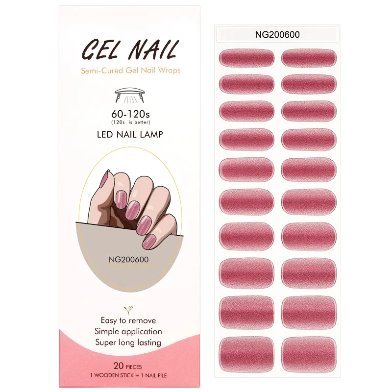 Long-Lasting Waterproof UV Gel Nail Stickers Semi-Cured Nail Art Decals Custom Polish Strip Set