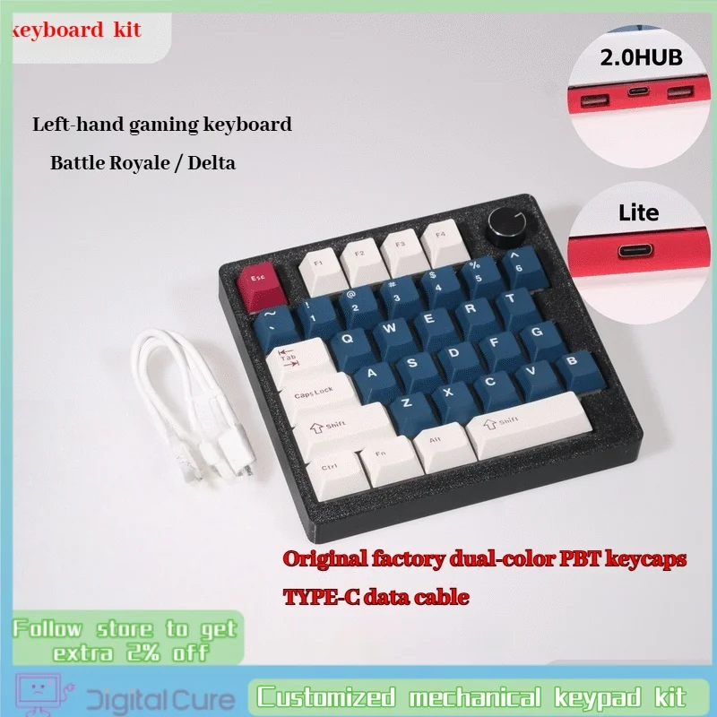 

Customized mechanical small keyboard kit left-handed gaming keyboard USB2.0 HUB QMK VIA RGB Kaihua hot swappable shaft seat