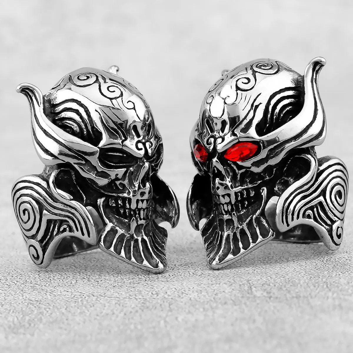 Gothic Punk Ring for Men Retro Skeleton Devil Male Woman Ring Skull Exaggeration Snake Captain Hip Hop Rock Jewelry