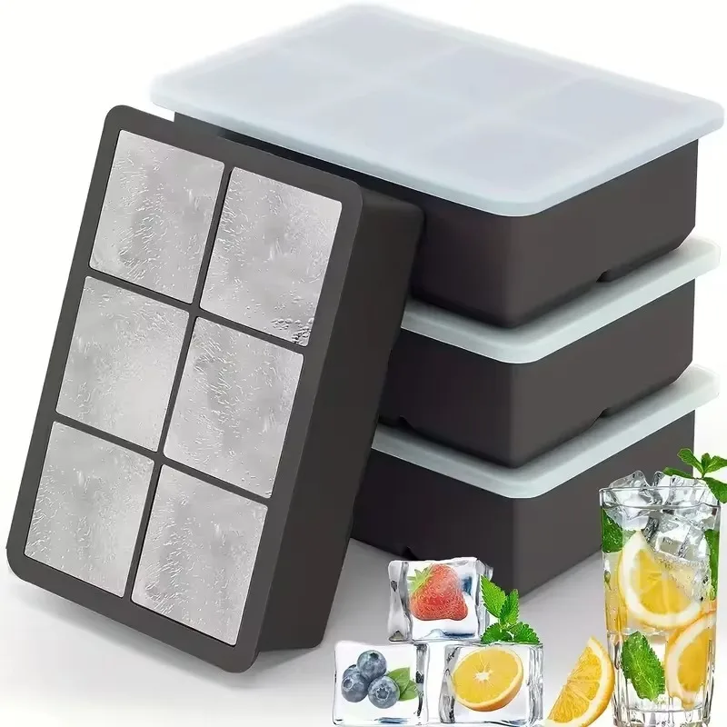 Ice Cube Mold Large Silicone Ice Cube Moulds with Removable Lids Square Tray Mold Pub DIY Juice Beverage Ice Maker Ice Cube Tray