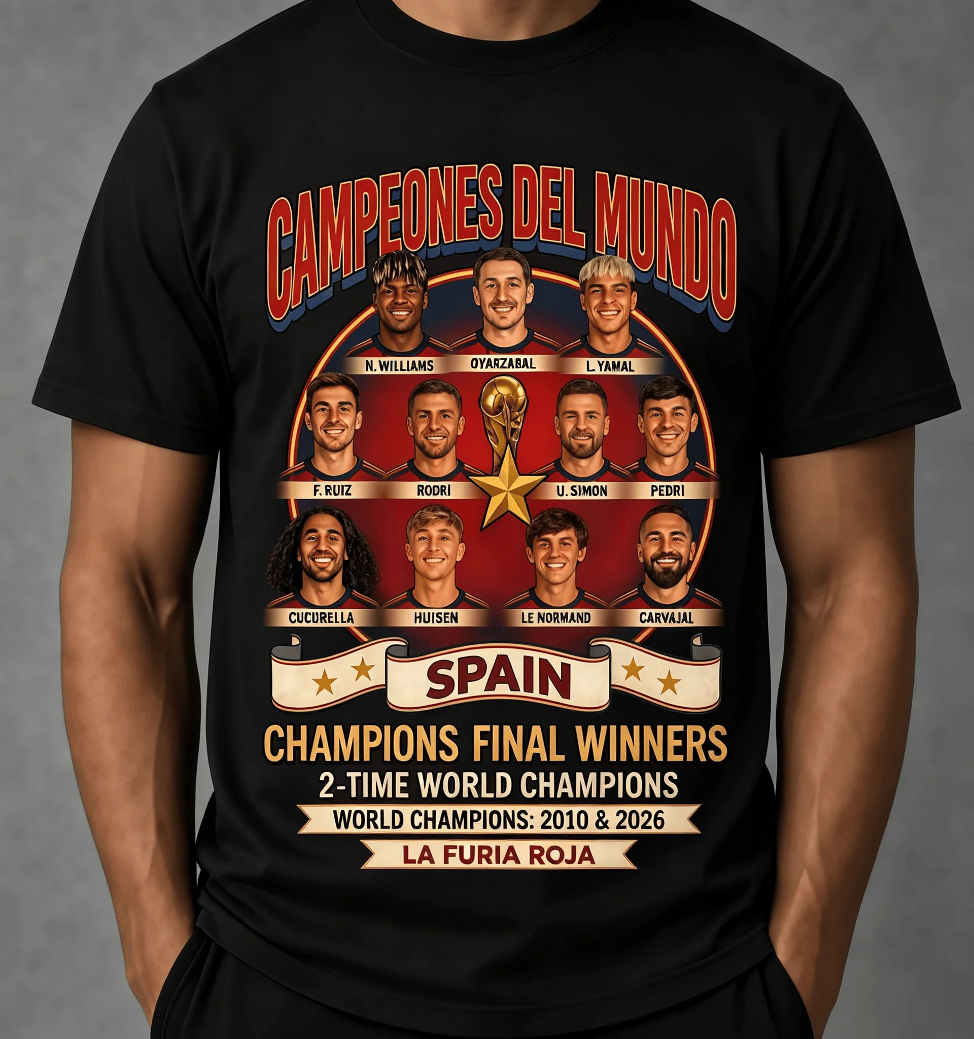 Maillot de football américain des champions d'Espagne 2026 – Nouveau maillot unisexe été 2026 en coton respirant pour hommes et femmes