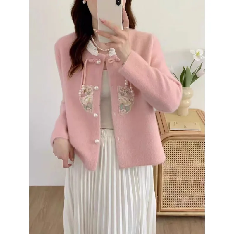 

New Chinese Imitation Mink Jacket for Women in Autumn and Winter New Lazy Style Loose Fashionable Cardigan