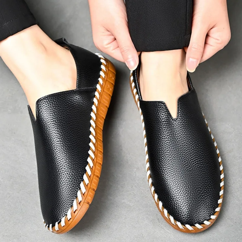 

Мужские кожаные туфли больших размеров: простые оксфорды на мягкой подошве, удобные, легкие, нескользящие лоферы, новинка 2026 года