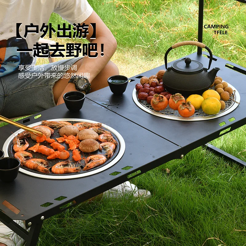 Outdoor camping folding barbecue grill outdoor charcoal grill surrounding stove tea making integrated table