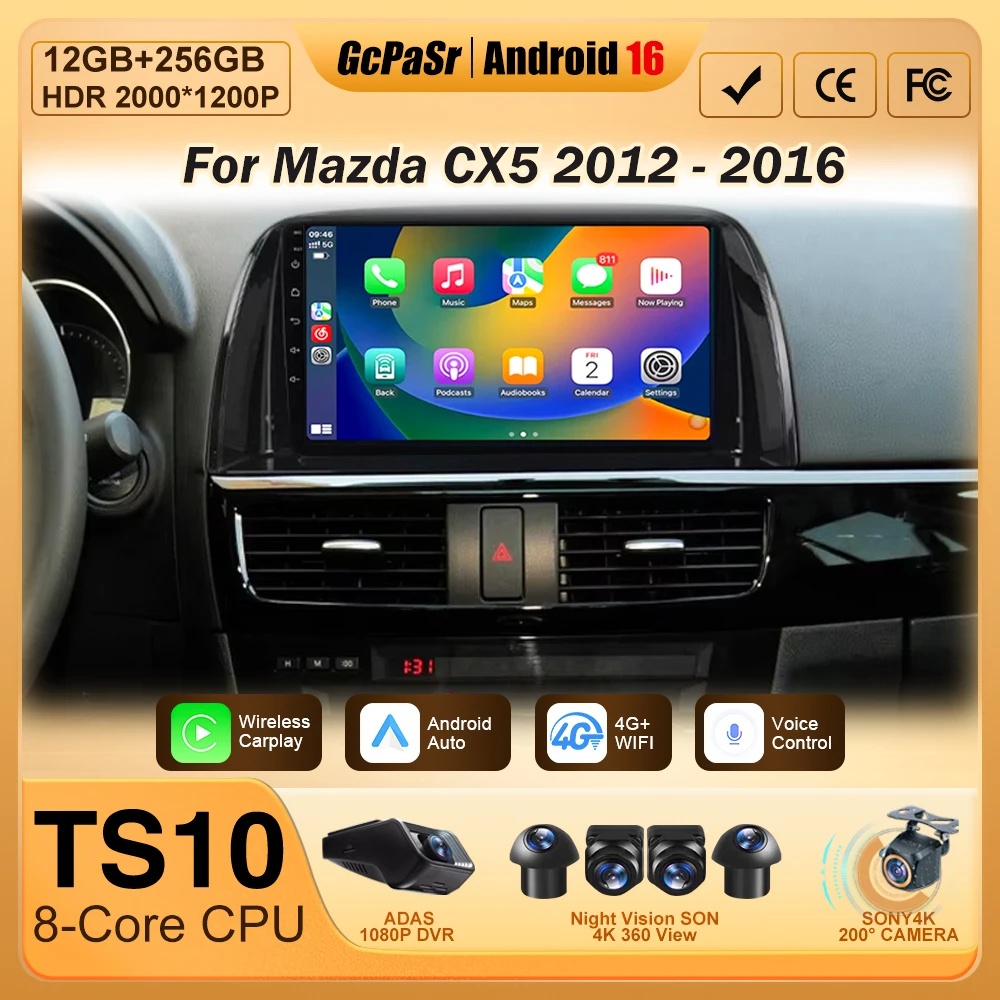 

Android 15 carplay For Mazda CX5 2012 - 2016 Video Player Car Radio Multimedia Video Player Navigation Carplay Head Unit 2din