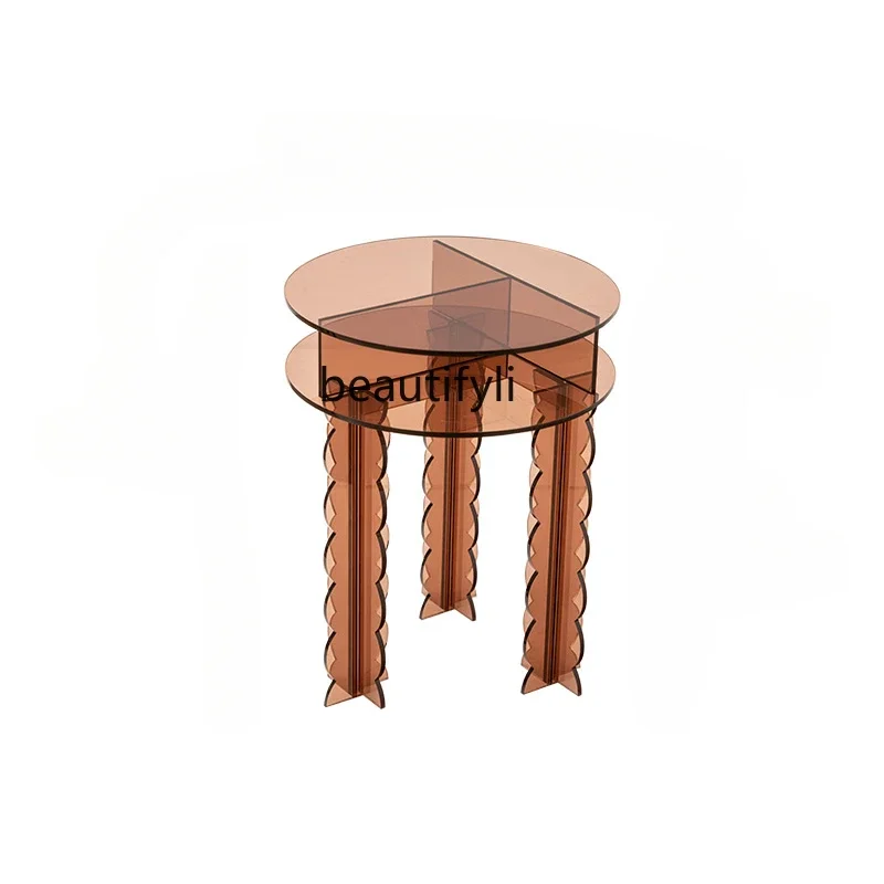 Light luxury side table, sofa side table, acrylic creative double-layer corner table, storage round small coffee table