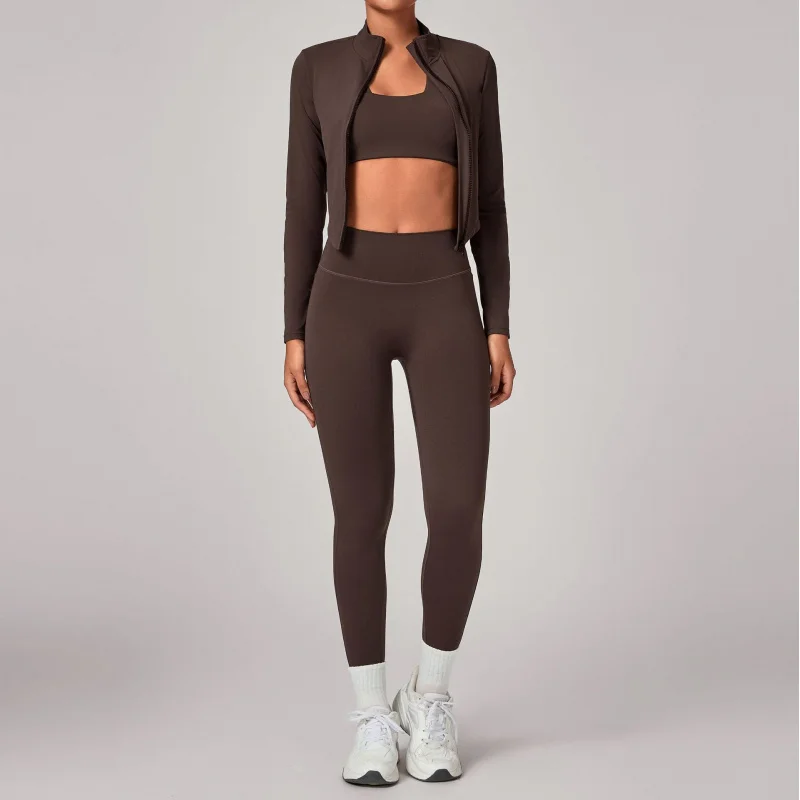 

Комплект из 3 предметов: облегающая спортивная одежда для йоги с воротником-стойкой на молнии, теплая куртка Slim-Fit для фитнеса и бега, женская спортивная одежда