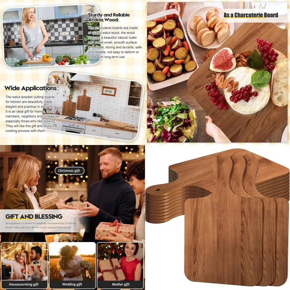 

Set of 12 Acacia Wood Cutting Boards with Handles, 16x10 Inches, Ideal for Laser Engraving, Wedding and Housewarming Gifts, Part