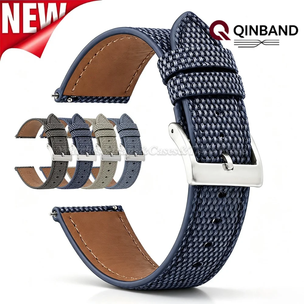 Premium Sport Sailcloth Watch Bands for Men Women 20mm 22mm Quick Release Nylon Leather Watch Strap for Huawei for Samsung Watch